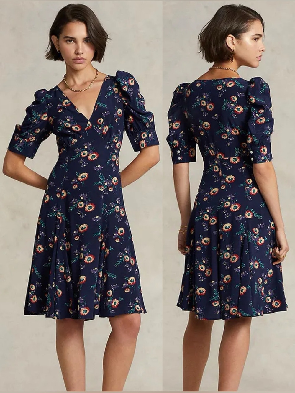 Polo Ralph Lauren Puff Sleeve Floral Midi Dress Dhalia Floral Size 0 NWT